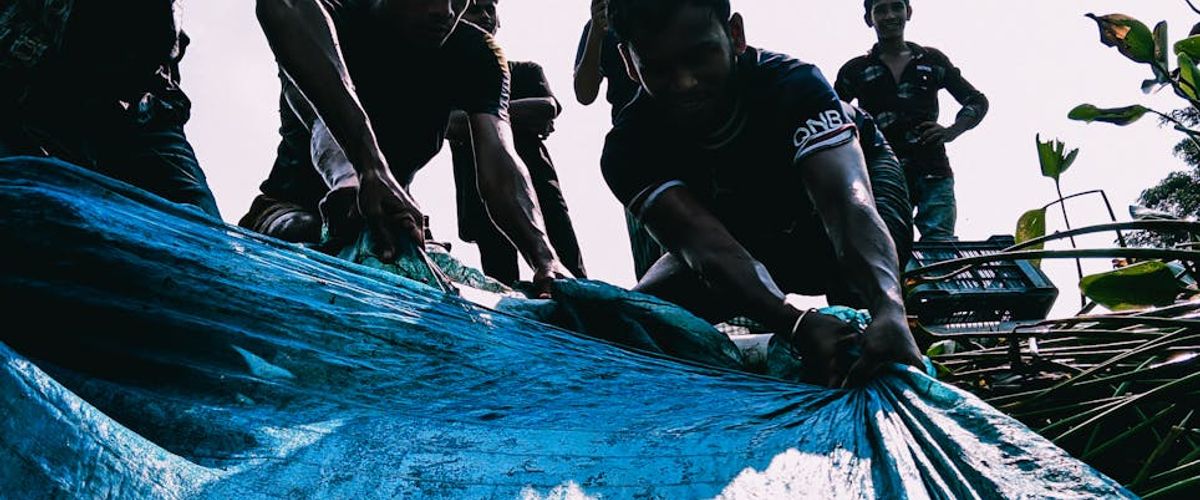Group of men engaged in coordinated outdoor physical activities